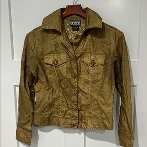 BEREK by Takako Sakon 100% Linen Gold Copper Womens Crystal Blazer Jacket Size S